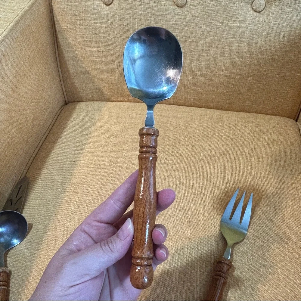 Vintage Wood & Stainless Steel Serving Utensils primitive boho